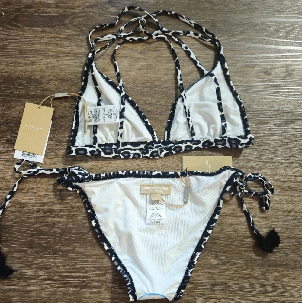Michael Kors Collection Slate Animal Print Bikini 2pc Set sz 6 NWT